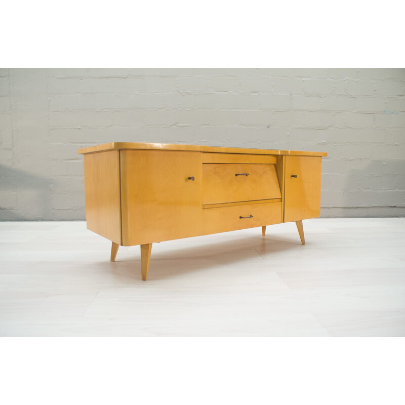 Vintage sideboard made of cherrywood and glass 1950