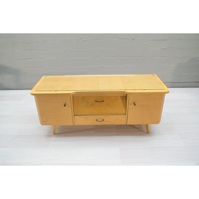 Vintage sideboard made of cherrywood and glass 1950