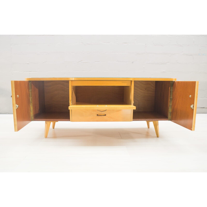 Vintage sideboard made of cherrywood and glass 1950