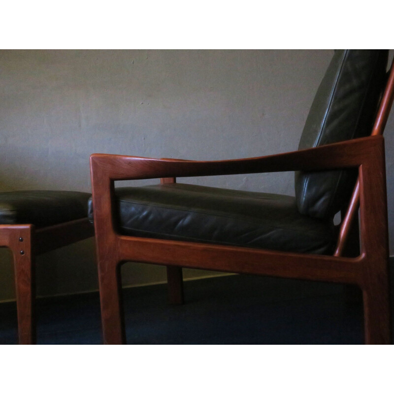 Vintage Niels Eilersen lounge chair and ottoman in solid teak and leather