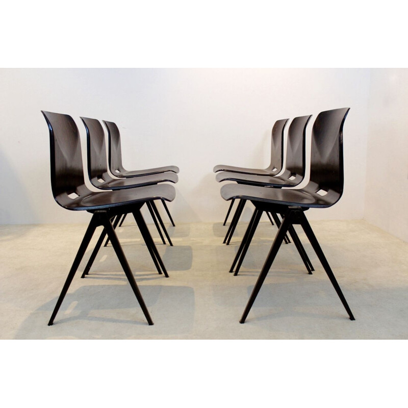 Vintage S22 stacking chairs by Galvanitas in plywood and steel