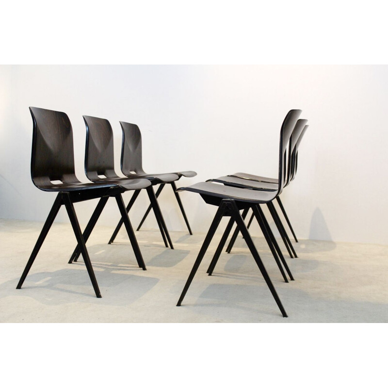 Vintage S22 stacking chairs by Galvanitas in plywood and steel