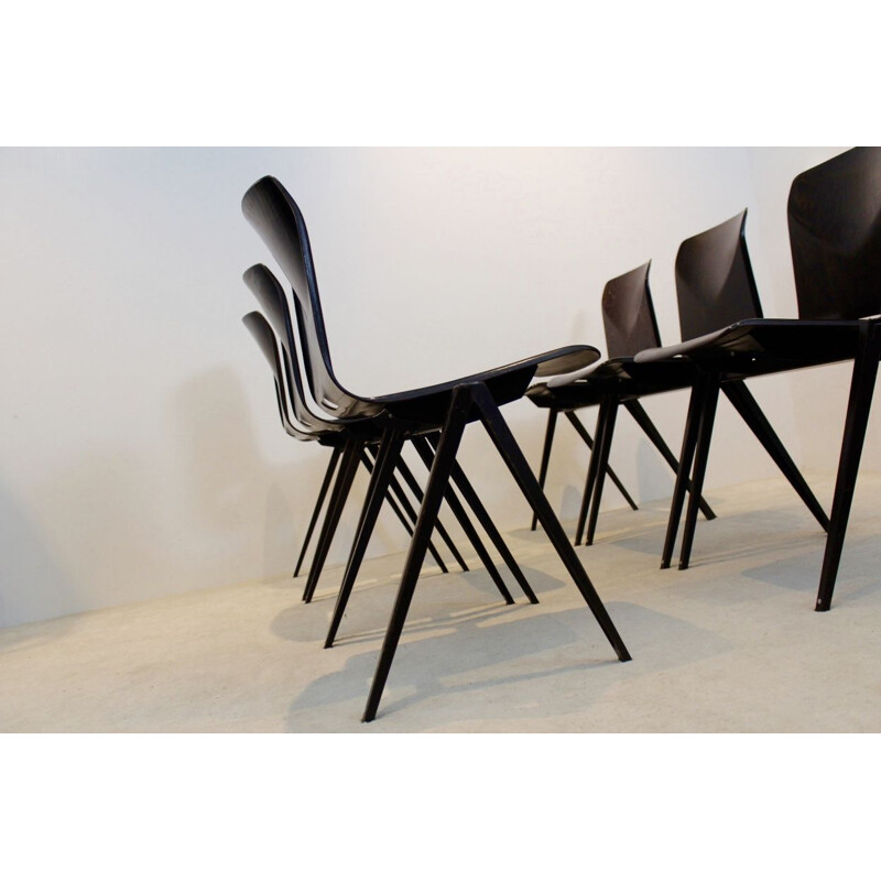 Vintage S22 stacking chairs by Galvanitas in plywood and steel