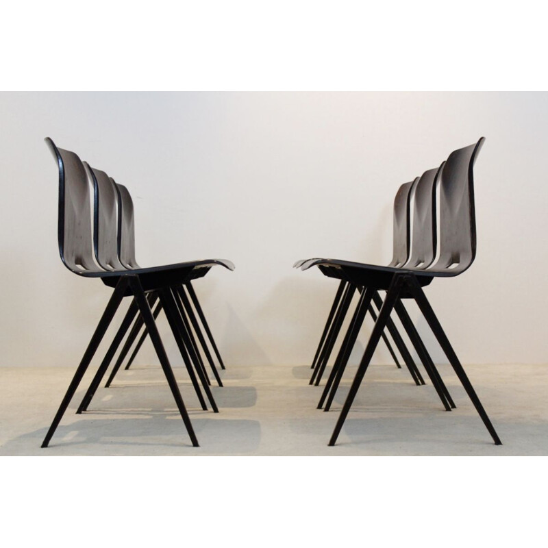 Vintage S22 stacking chairs by Galvanitas in plywood and steel