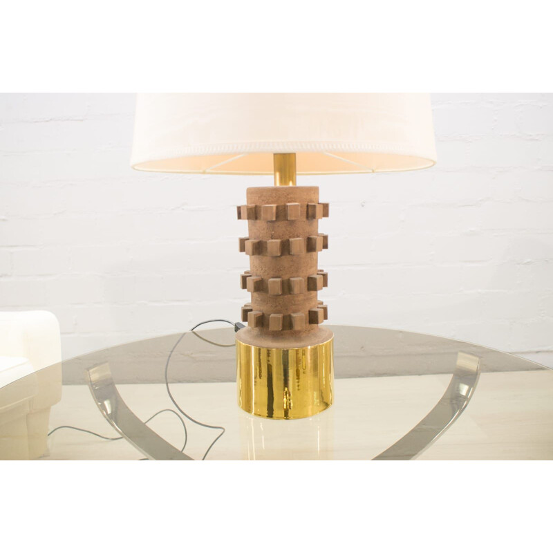 Lampe de table vintage en céramique marron, Italie 1960
