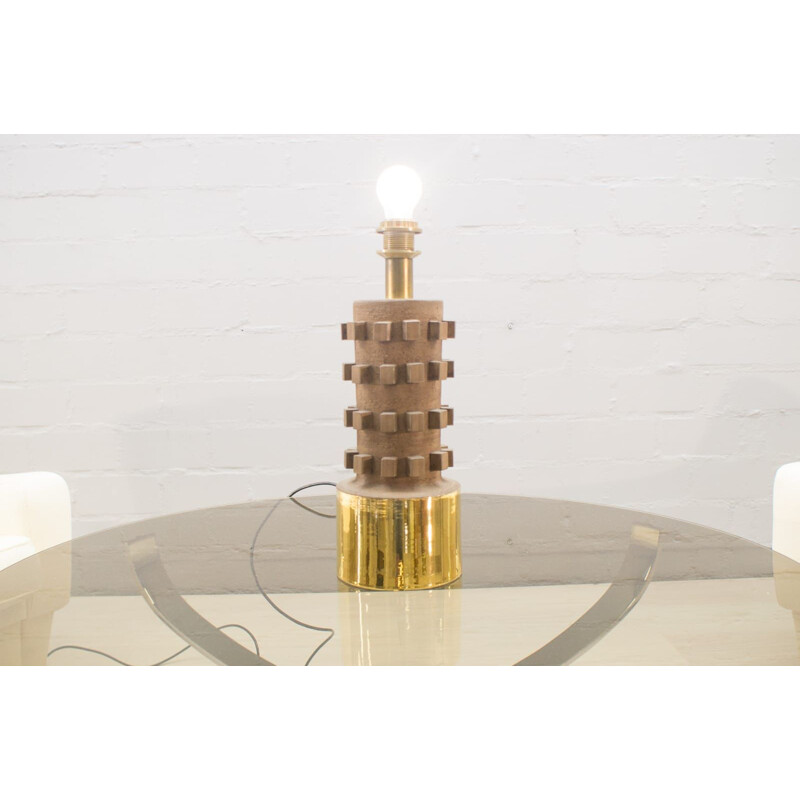 Lampe de table vintage en céramique marron, Italie 1960