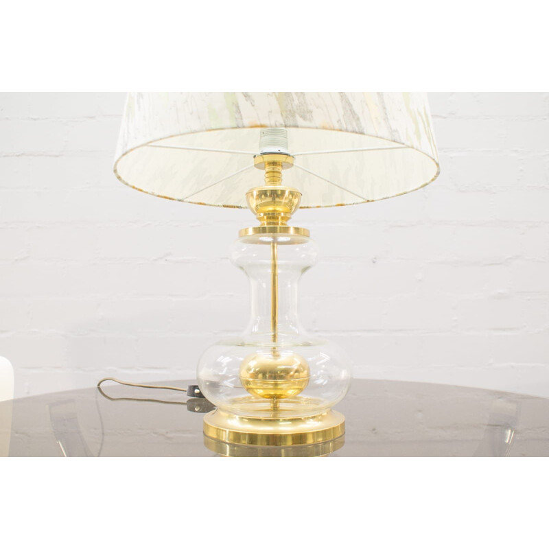 Vintage gold-plated brass and glass lamp, 1970