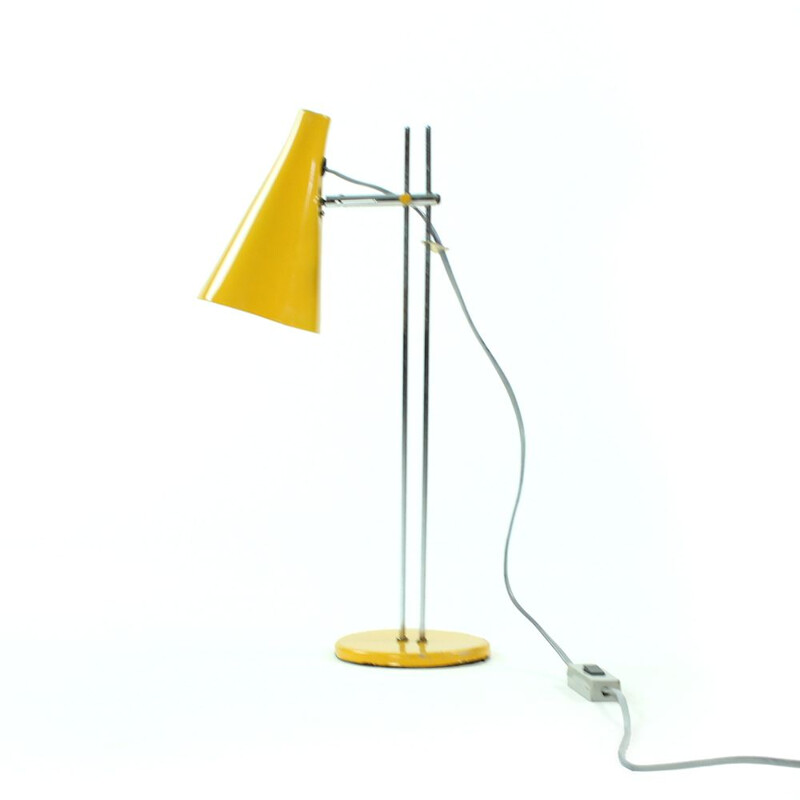 Vintage yellow table lamp in metal by Lidokov 1960