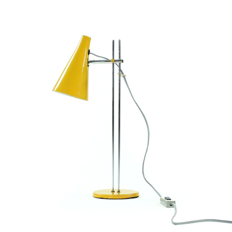 Vintage yellow table lamp in metal by Lidokov 1960