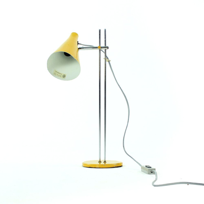 Vintage yellow table lamp in metal by Lidokov 1960