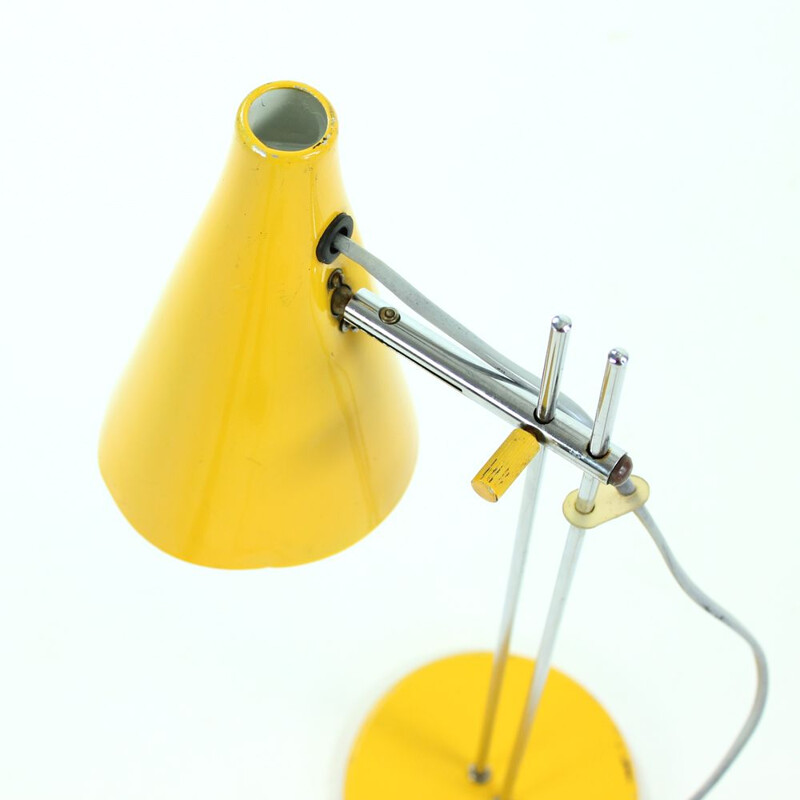 Vintage yellow table lamp in metal by Lidokov 1960