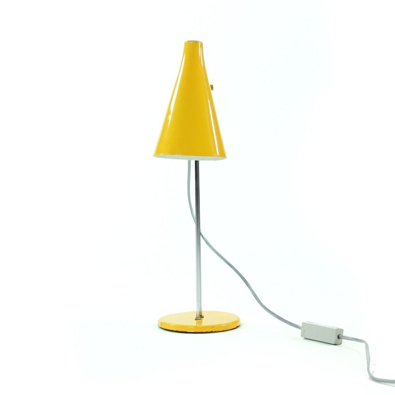 Vintage yellow table lamp in metal by Lidokov 1960