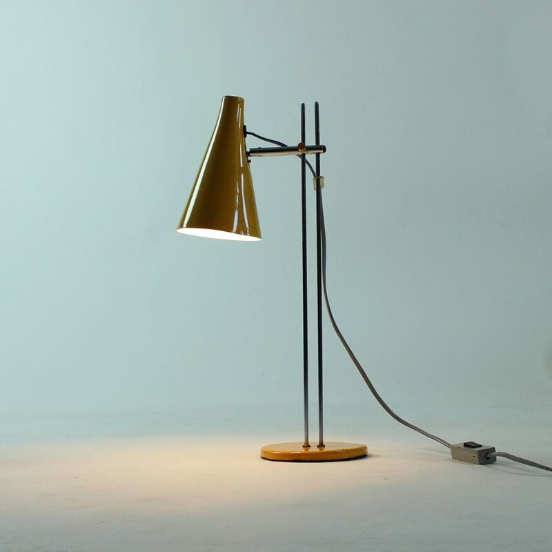 Vintage yellow table lamp in metal by Lidokov 1960