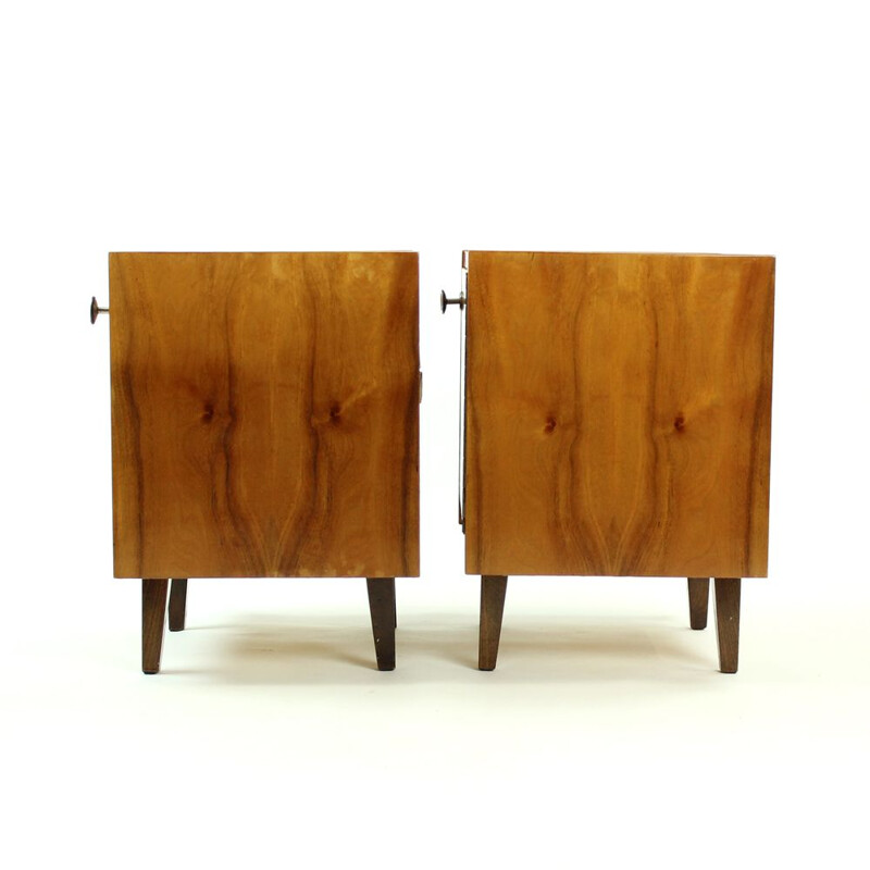 Set of 2 vintage cubical tables in walnut veneer from Czechoslovakia