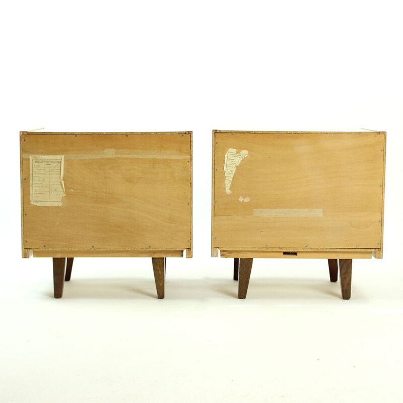 Set of 2 vintage cubical tables in walnut veneer from Czechoslovakia