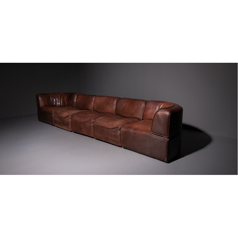 Vintage De Sede DS 15 modular leather sofa in brown leather 1970