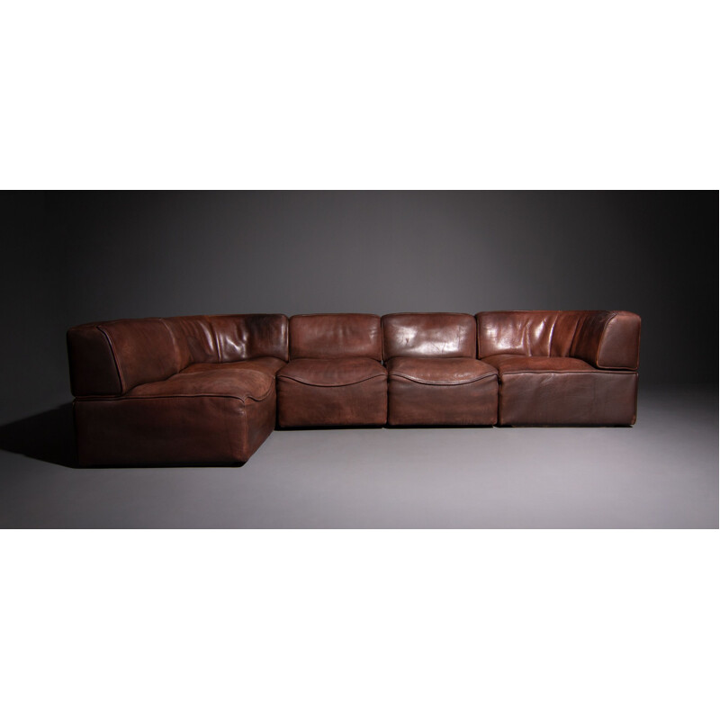 Vintage De Sede DS 15 modular leather sofa in brown leather 1970