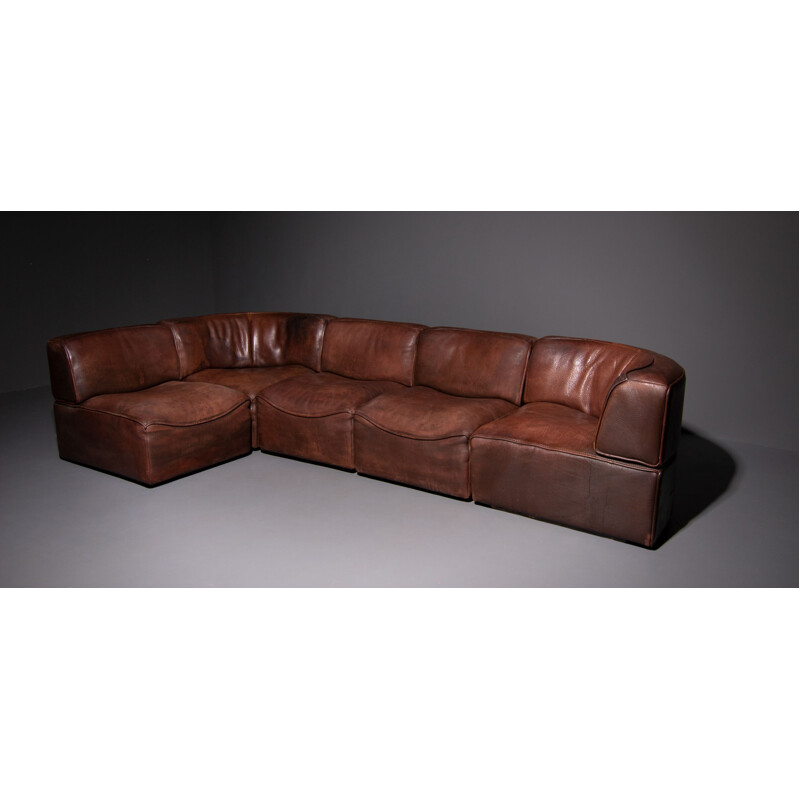 Vintage De Sede DS 15 modular leather sofa in brown leather 1970