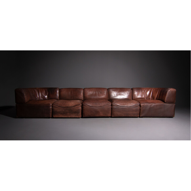 Vintage De Sede DS 15 modular leather sofa in brown leather 1970