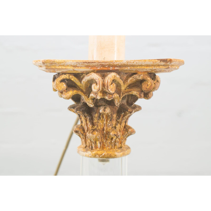 Lampada da tavolo dorata d'epoca in legno e plexiglass di Bf Art, Italia 1960