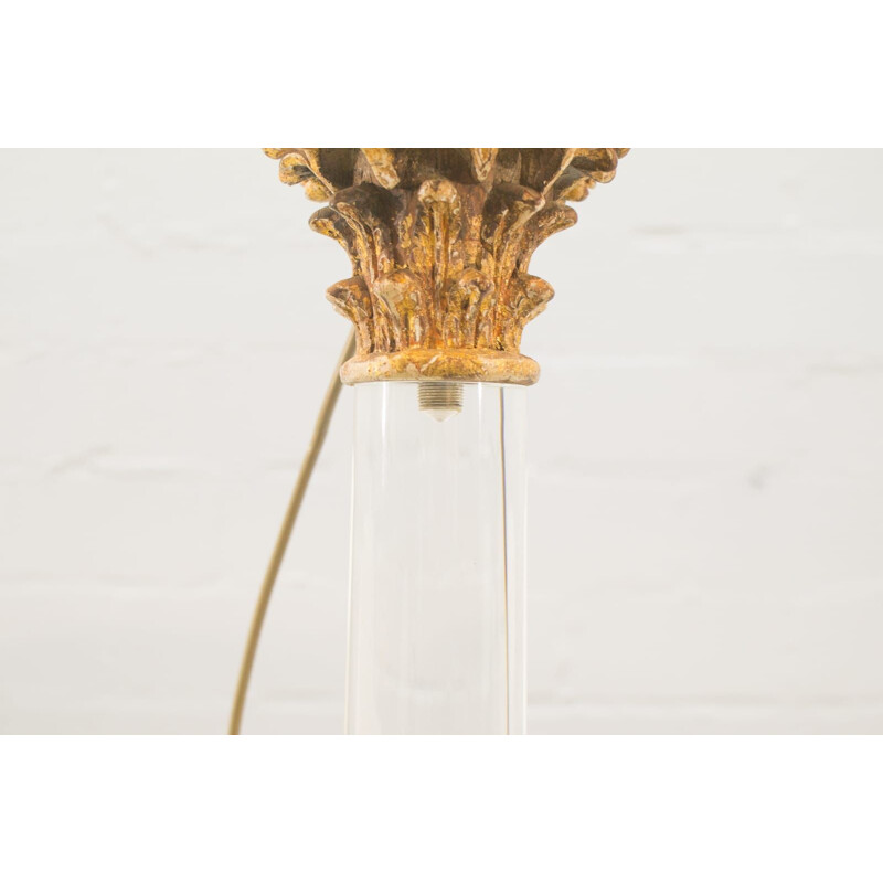 Goldene Vintage-Tischlampe aus Holz und Plexiglas von Bf Art, Italien 1960