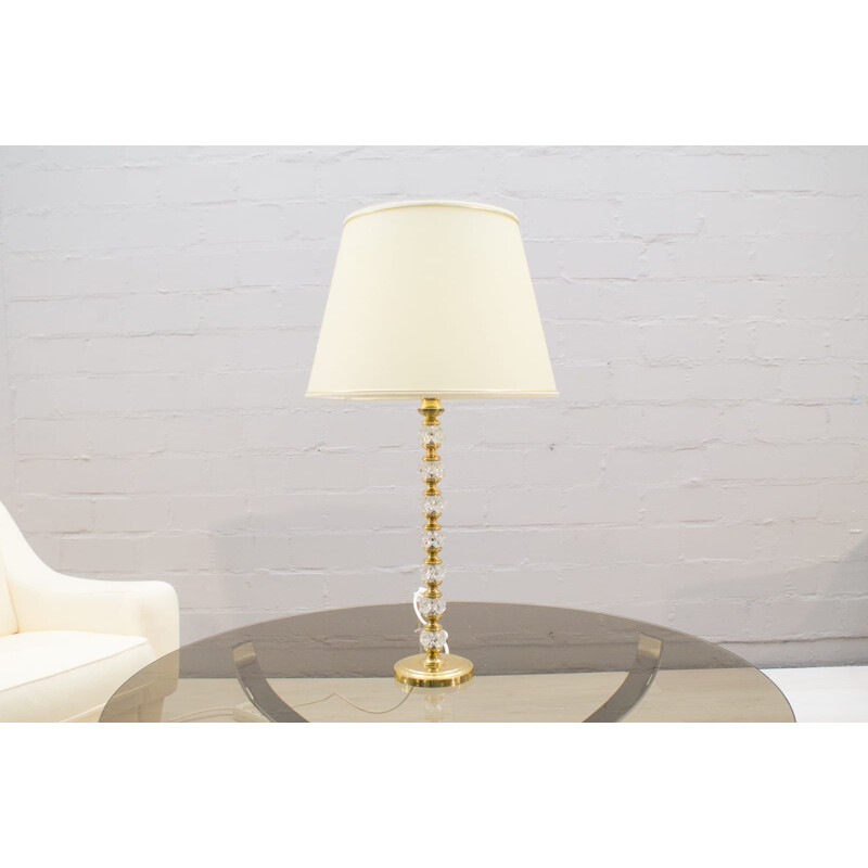 Vintage Italiaanse Hollywood Regency lamp in kristalglas en messing 1960