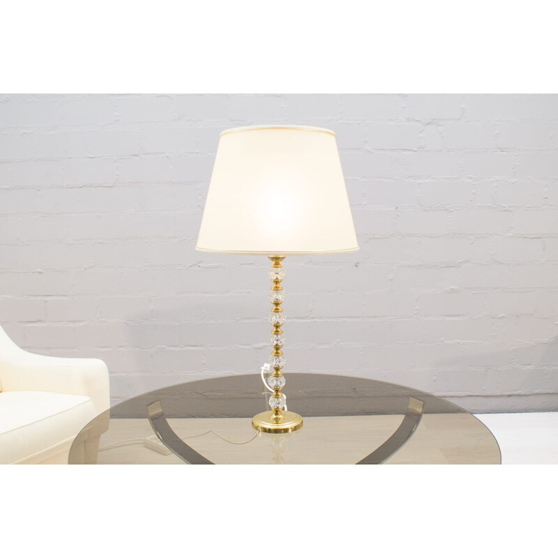 Vintage Italiaanse Hollywood Regency lamp in kristalglas en messing 1960