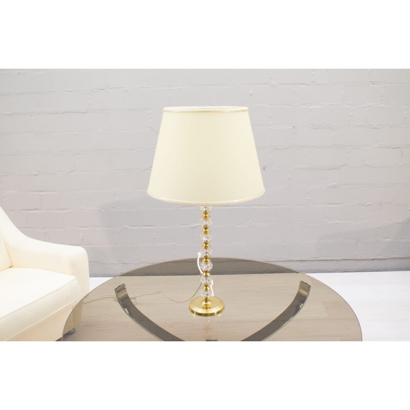 Vintage Italiaanse Hollywood Regency lamp in kristalglas en messing 1960