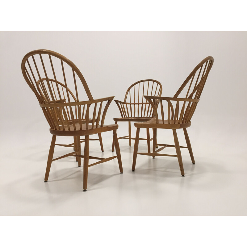 Ensemble de 4 chaises vintage Windsor de Frits Henningsen en chêne 1960