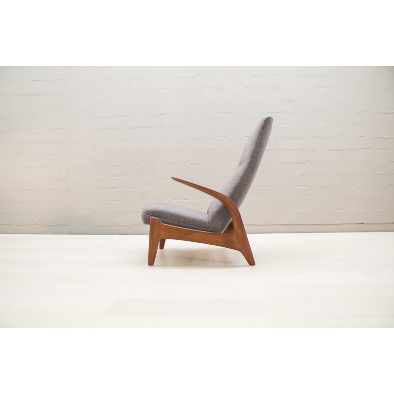 Vintage Rock n Rest armchair by Rastad and Relling in wood and fabric 1950