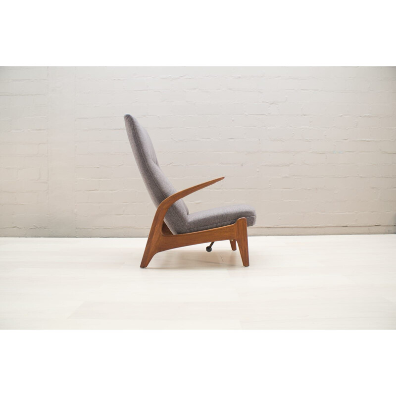 Vintage Rock n Rest armchair by Rastad and Relling in wood and fabric 1950