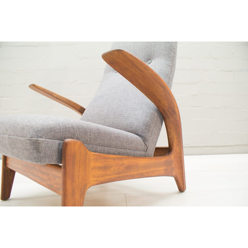 Vintage Rock n Rest armchair by Rastad and Relling in wood and fabric 1950