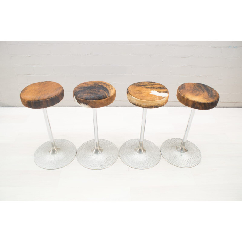 Set of 4 vintage space age barstools in aluminium and leather 1960