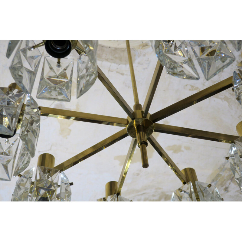 Vintage Kinkeldey chandelier in faceted glass and brass