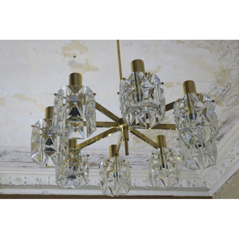Vintage Kinkeldey chandelier in faceted glass and brass
