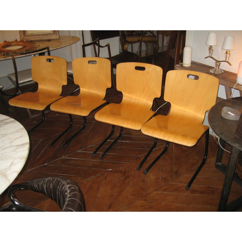 4 Chaises vintage d'université - années 70