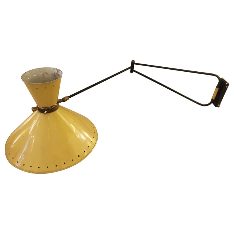 Lamp in yellow metal and brass, René MATHIEU - 1960s