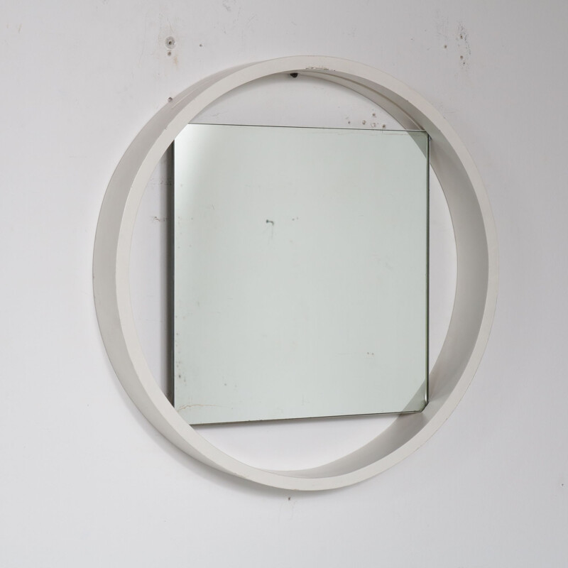 Vintage white wooden mirror by Benno Premsela