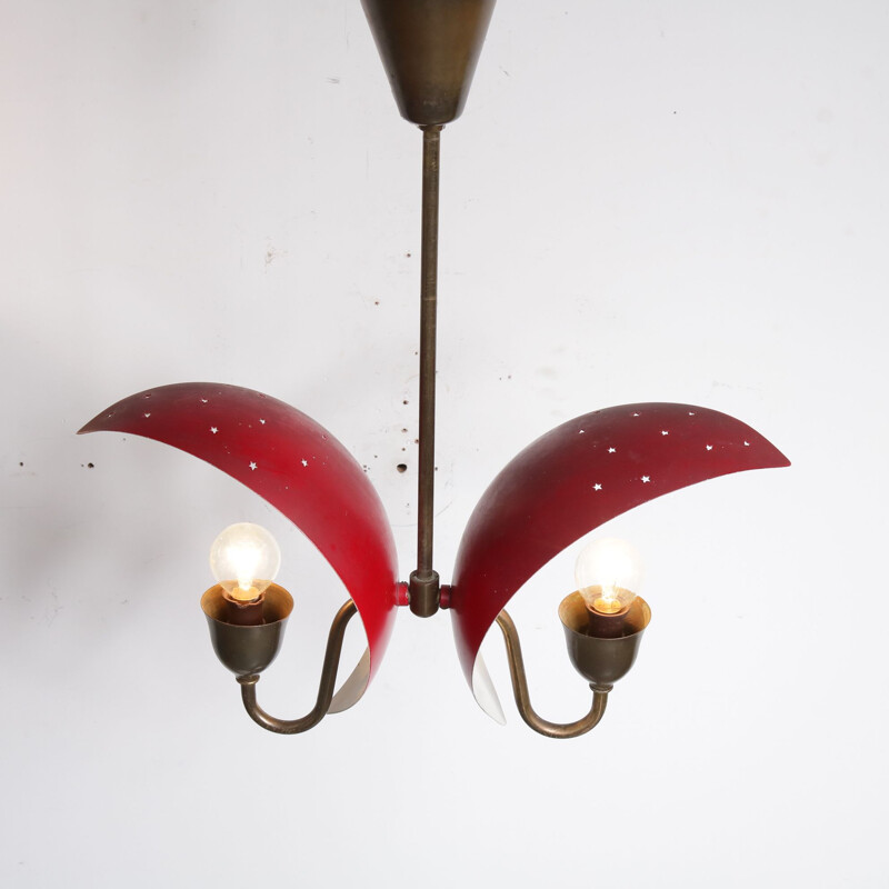 Vintage Danish red pendant lamp by Bent Karlby
