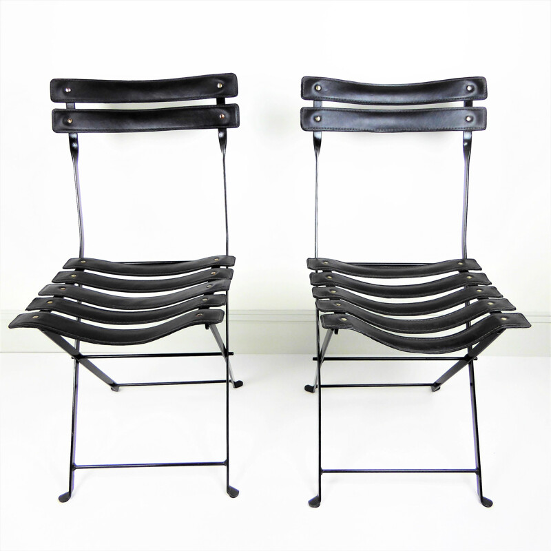 Pair of 2 vintage liner folding chairs, France 1960