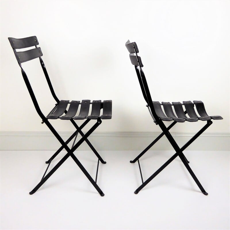 Pair of 2 vintage liner folding chairs, France 1960