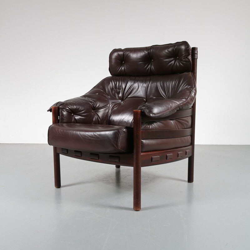 Fauteuil lounge vintage en cuir par Arne Norell pour Coja