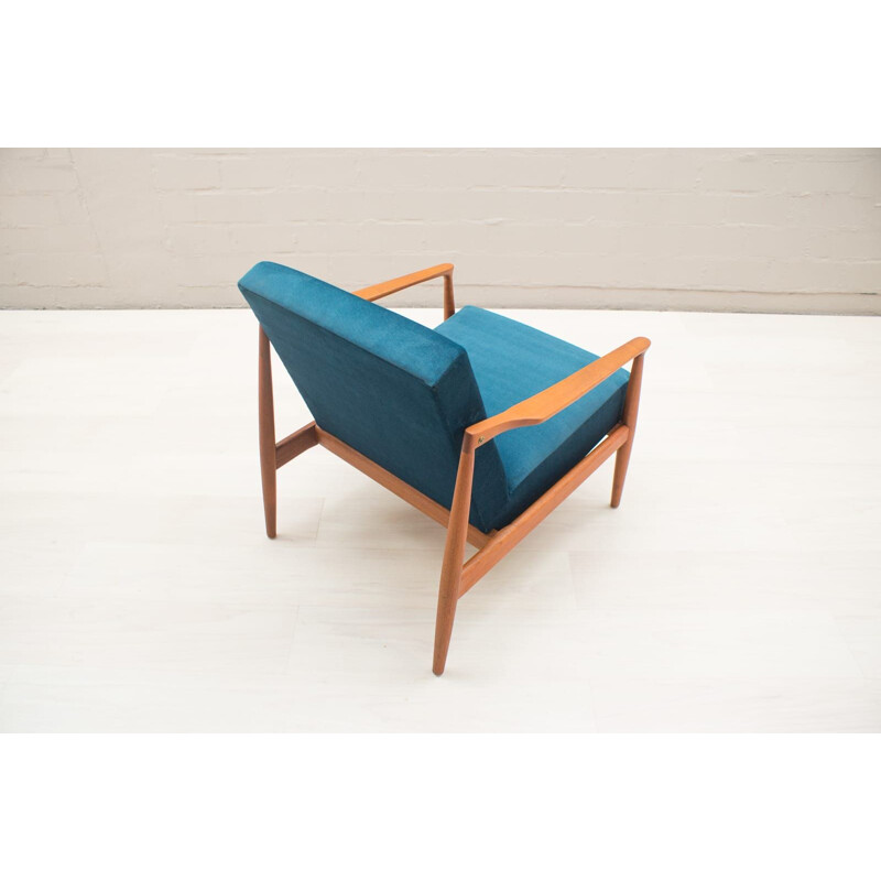 Suite de 2 fauteuils vintage bleus scandinaves en teck