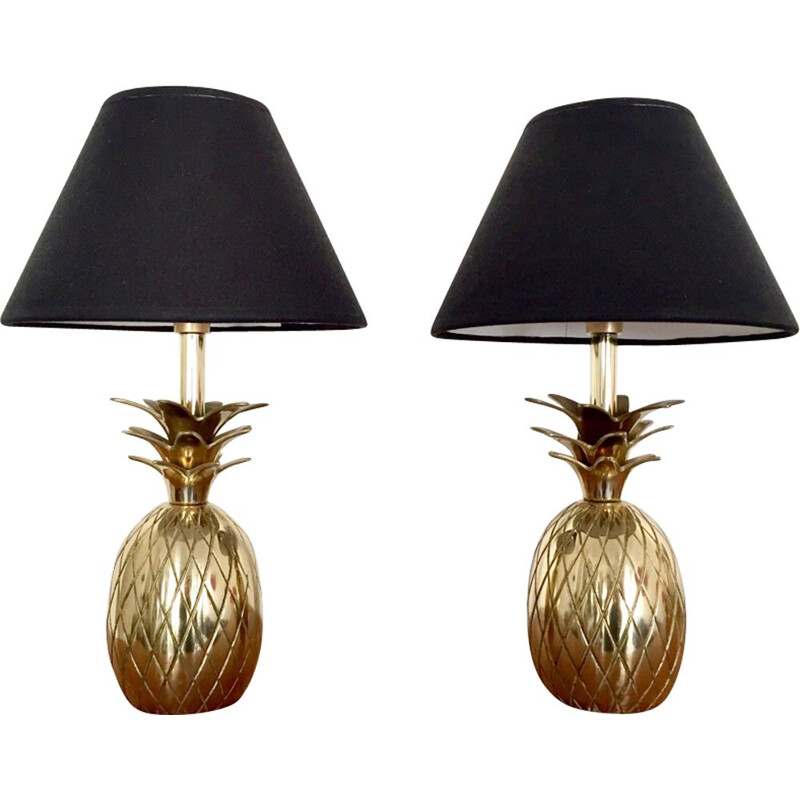 Pair of vintage brass pineapple lamps 1980