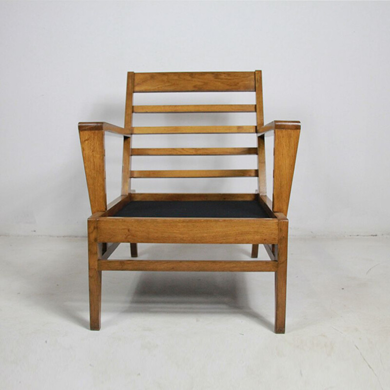 Vintage French armchair in oak by René Gabriel