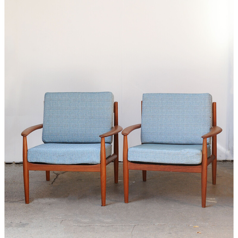 Vintage Scandinavian blue armchair by Grete Jalk for France and Son