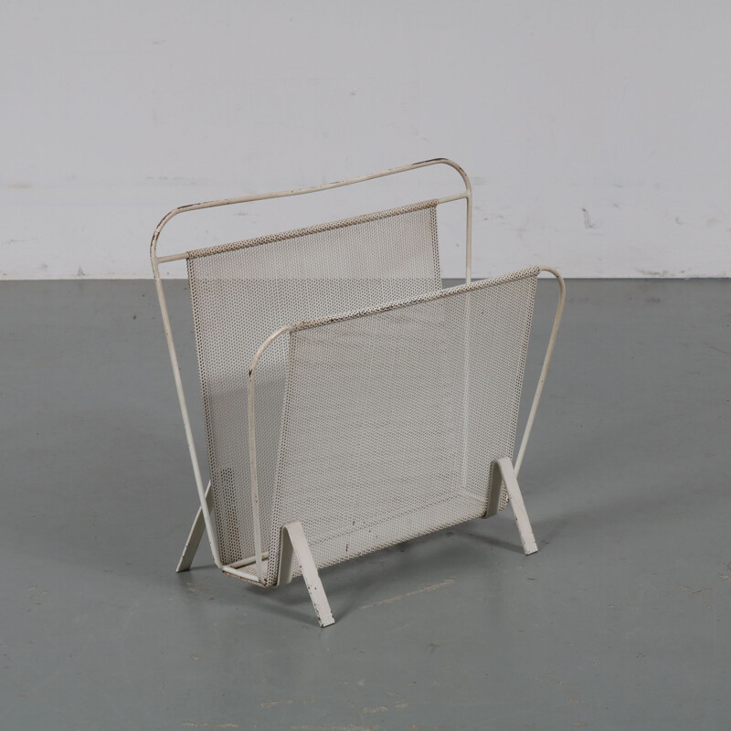 Vintage white magazine rack by Mathieu Matégot