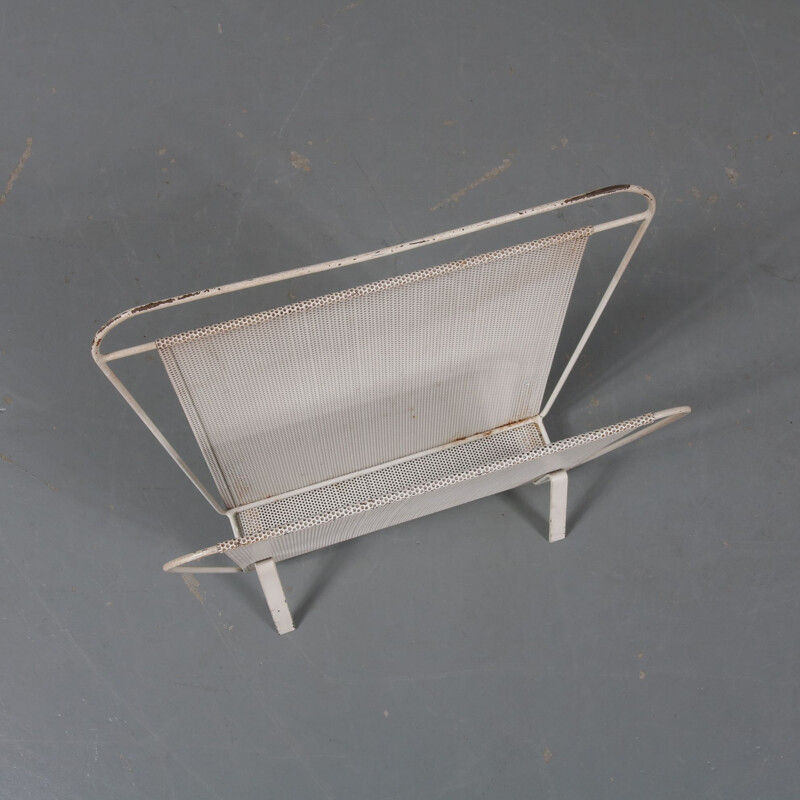 Vintage white magazine rack by Mathieu Matégot