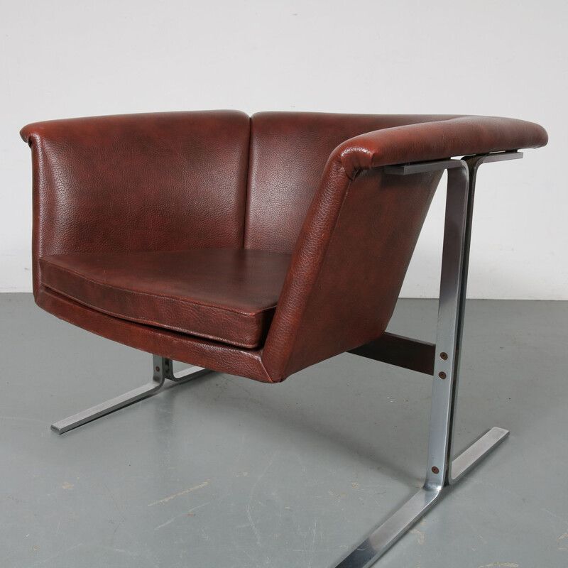 Fauteuil vintage en cuir par Geoffrey Harcourt