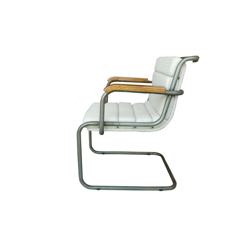 Vintage Bauhaus chair in metal and white fabric 